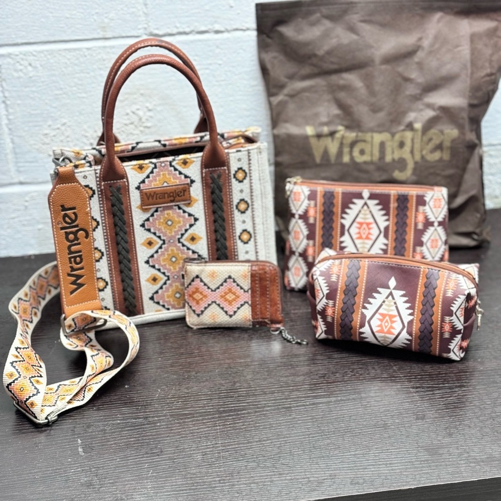 Wrangler Brown and Tan Geometric Tote Bag